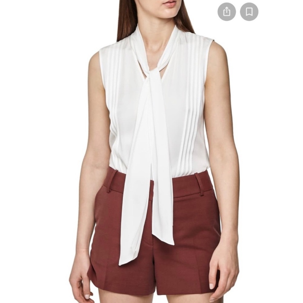 Reiss Pale Blue Sleeveless Tie-Neck Blouse - Picture 5 of 12